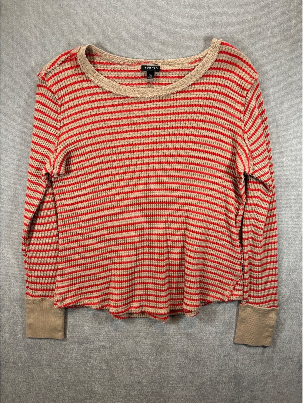 Torrid size 00 Beige and Red Striped Long Sleeve Thermal Top